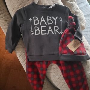 Chick Pea Baby Bear Pajama Set - Gray and Red